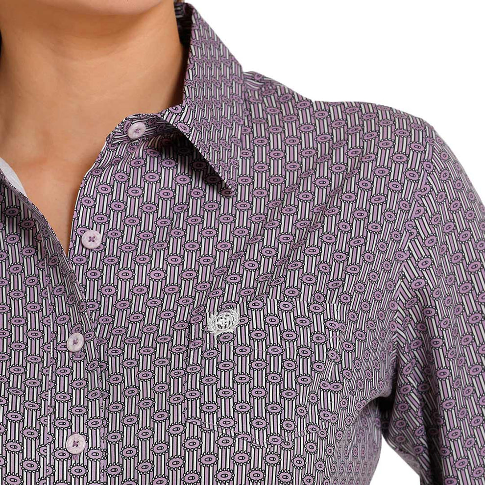 Cinch Women's Stripe Dot Print Button-Down Shirt
