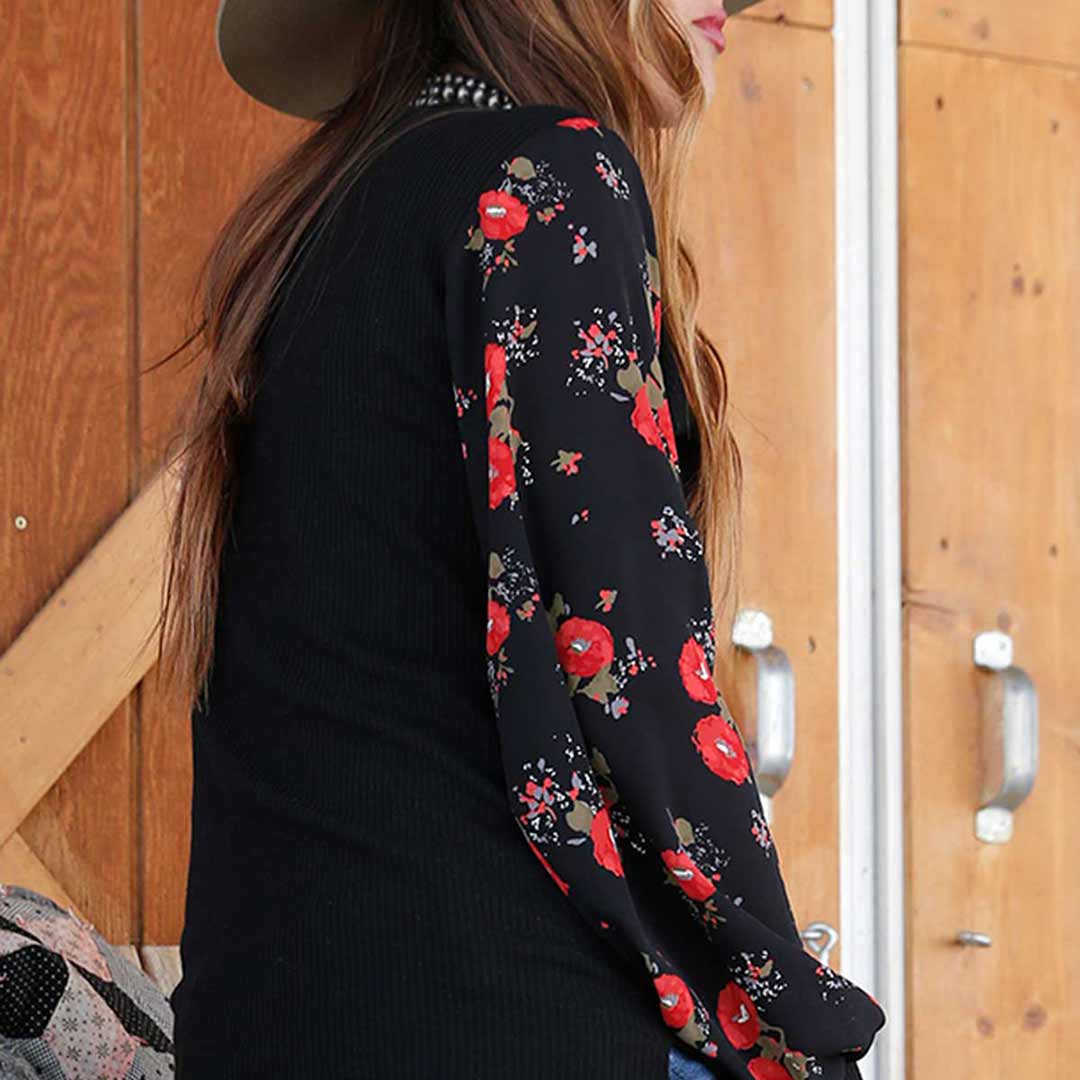 Cruel Denim Women's Floral Print Waffle Knit Top
