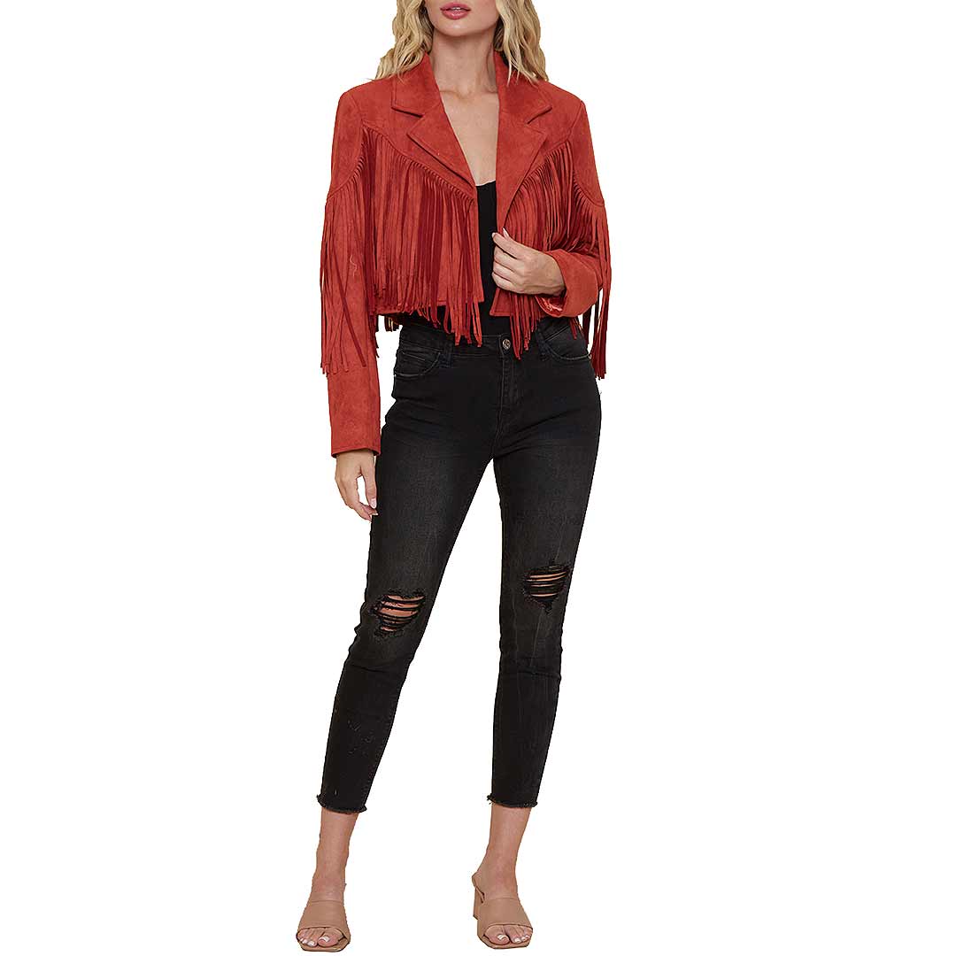 Saints & Hearts Women's Fringe Suede Cropped Jacket