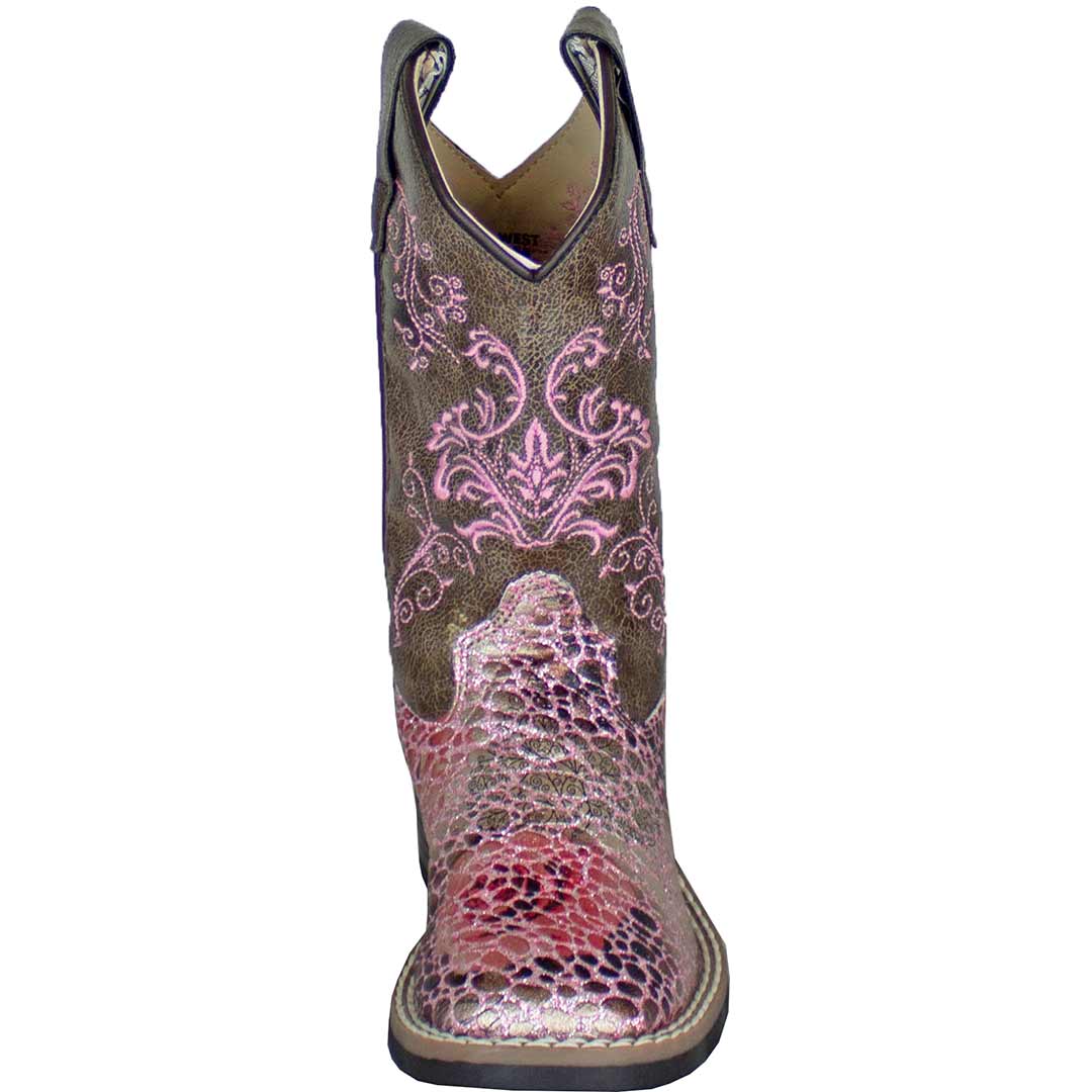 Old West Girls' Metallic Croc Print Cowgirl Boots