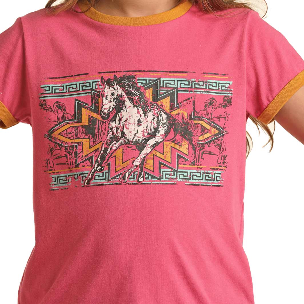 Rock & Roll Cowgirl Girls' Horse Graphic Ringer T-Shirt