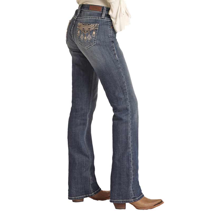 Rock & Roll Denim Women's Stretch Metallic Pocket Bootcut Jeans