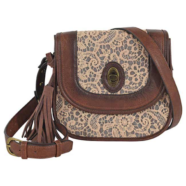 Justin Burnished with Lace Overlay Saddle Bag