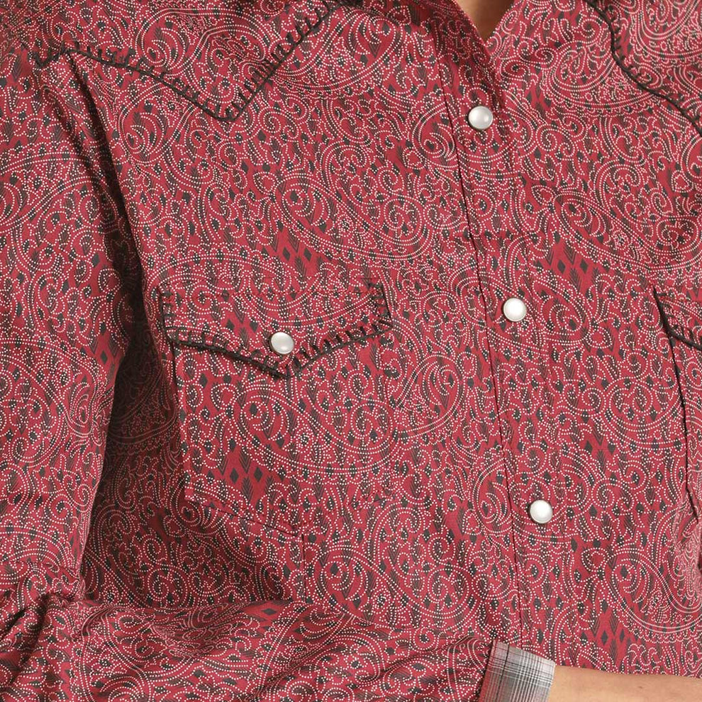 Rough Stock Women's Stitched Yoke Diamond Paisley Snap Shirt