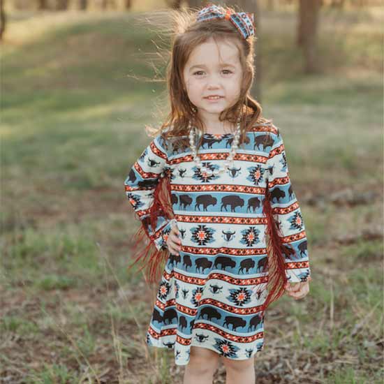 Shea Baby Toddler Girls' Buffalo Print Fringe Dress