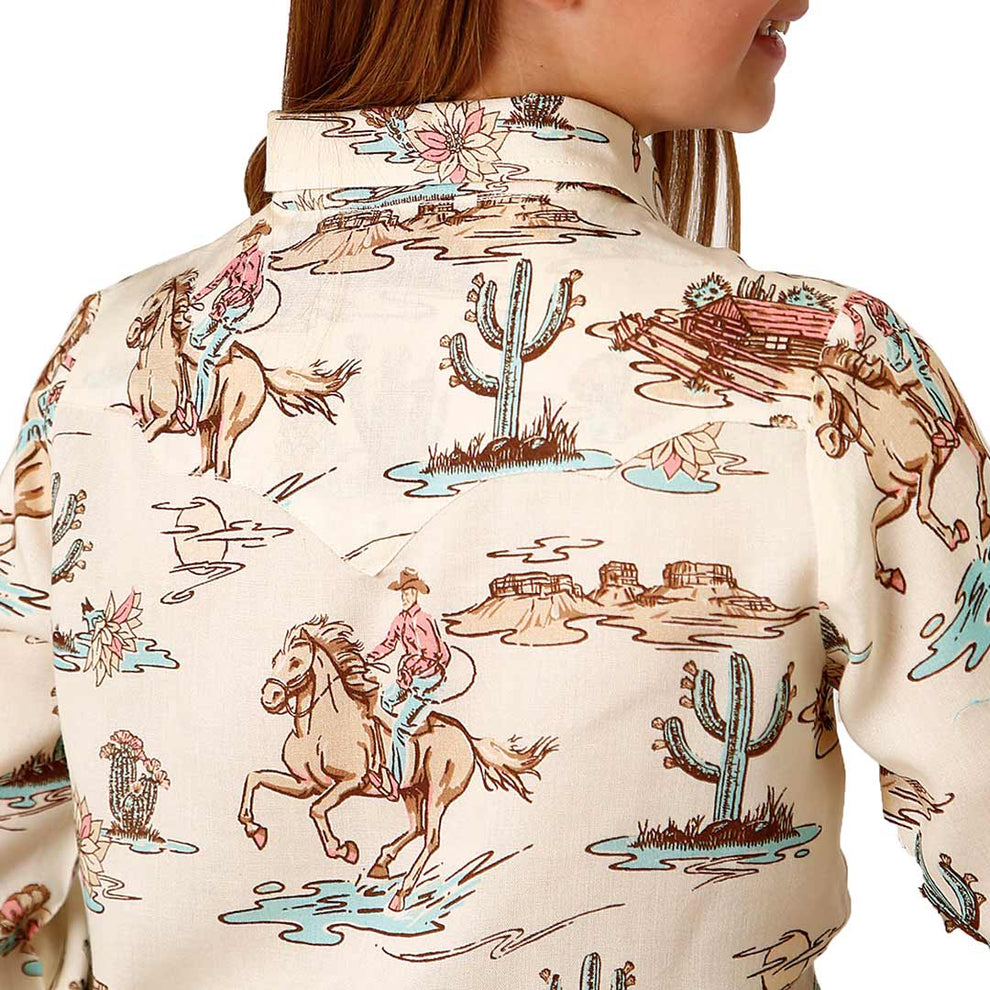 Roper Girls' Desert Cowgirl Print Snap Shirt