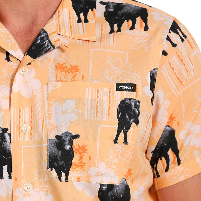 Cinch Men's Short Sleeve Cow Print Button-Down Camp Shirt