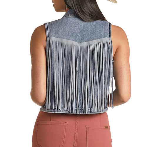 Rock & Roll Cowgirl Women's Denim Fringe Vest