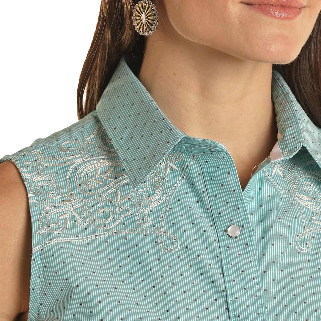 Rough Stock Women's Micro Dot Print Sleeveless Snap Shirt