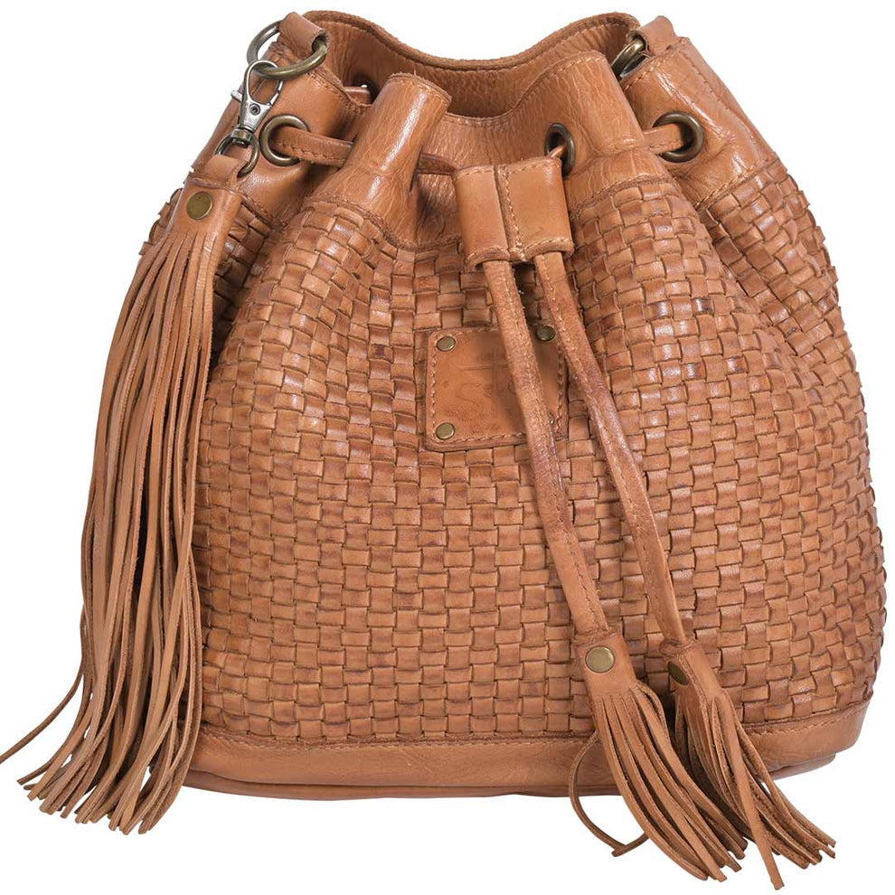 STS Ranchwear Sweet Grass Woven Leather Bucket Bag