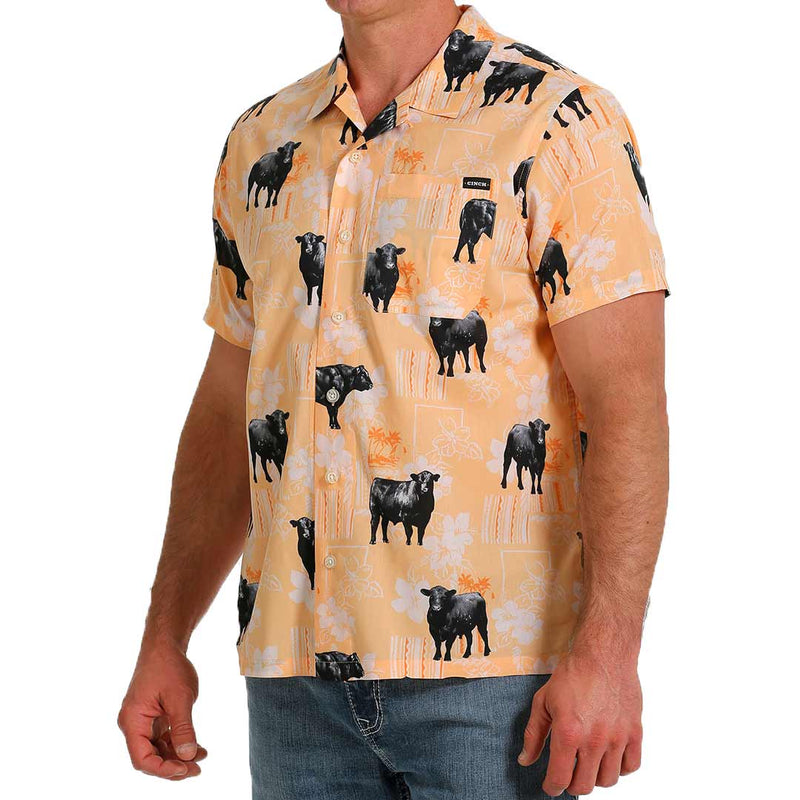 Cinch Men's Short Sleeve Cow Print Button-Down Camp Shirt