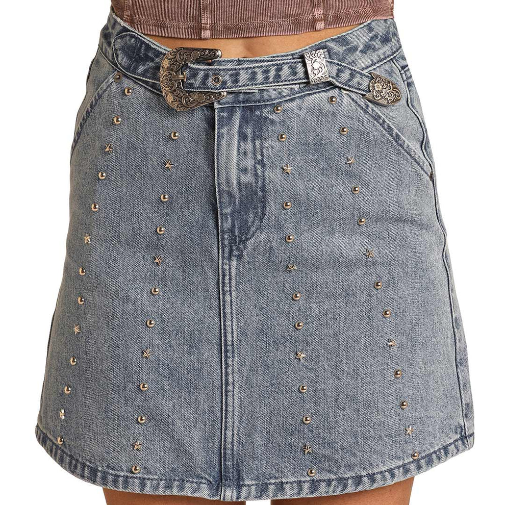 Rock & Roll Denim Women's Studded Jean Mini Skirt