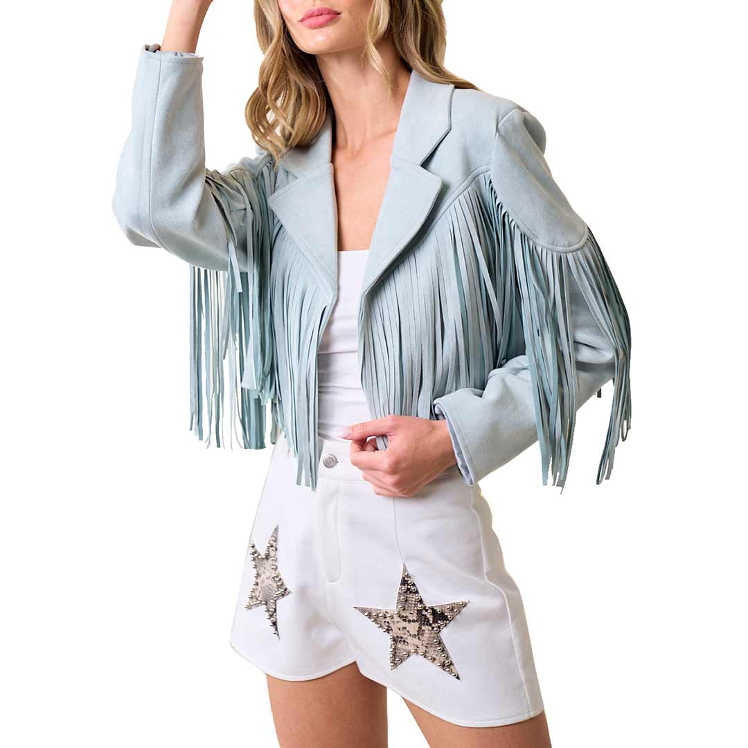 Saints & Hearts Women's Fringe Suede Cropped Jacket