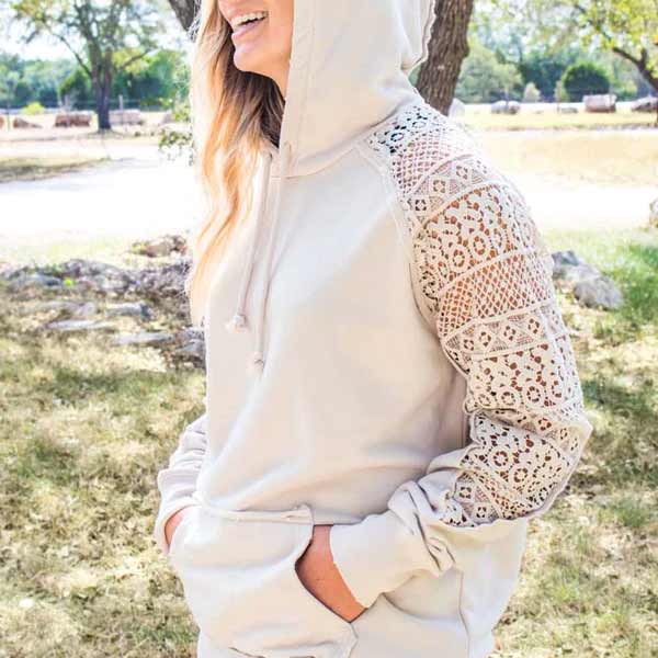 Hooey Brands Women's Chaparral Crochet Sleeve Hoodie