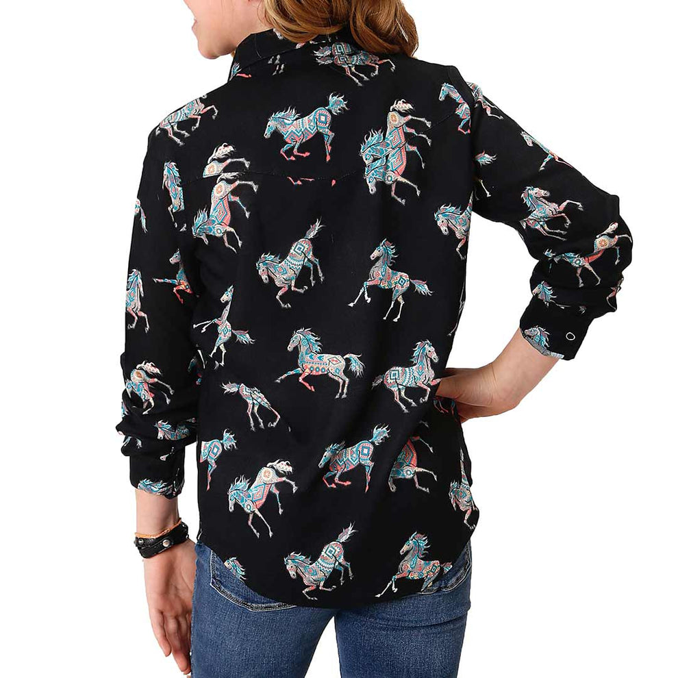 Roper Girls' Pastel Horse Print Snap Shirt Lammle's Lammle's