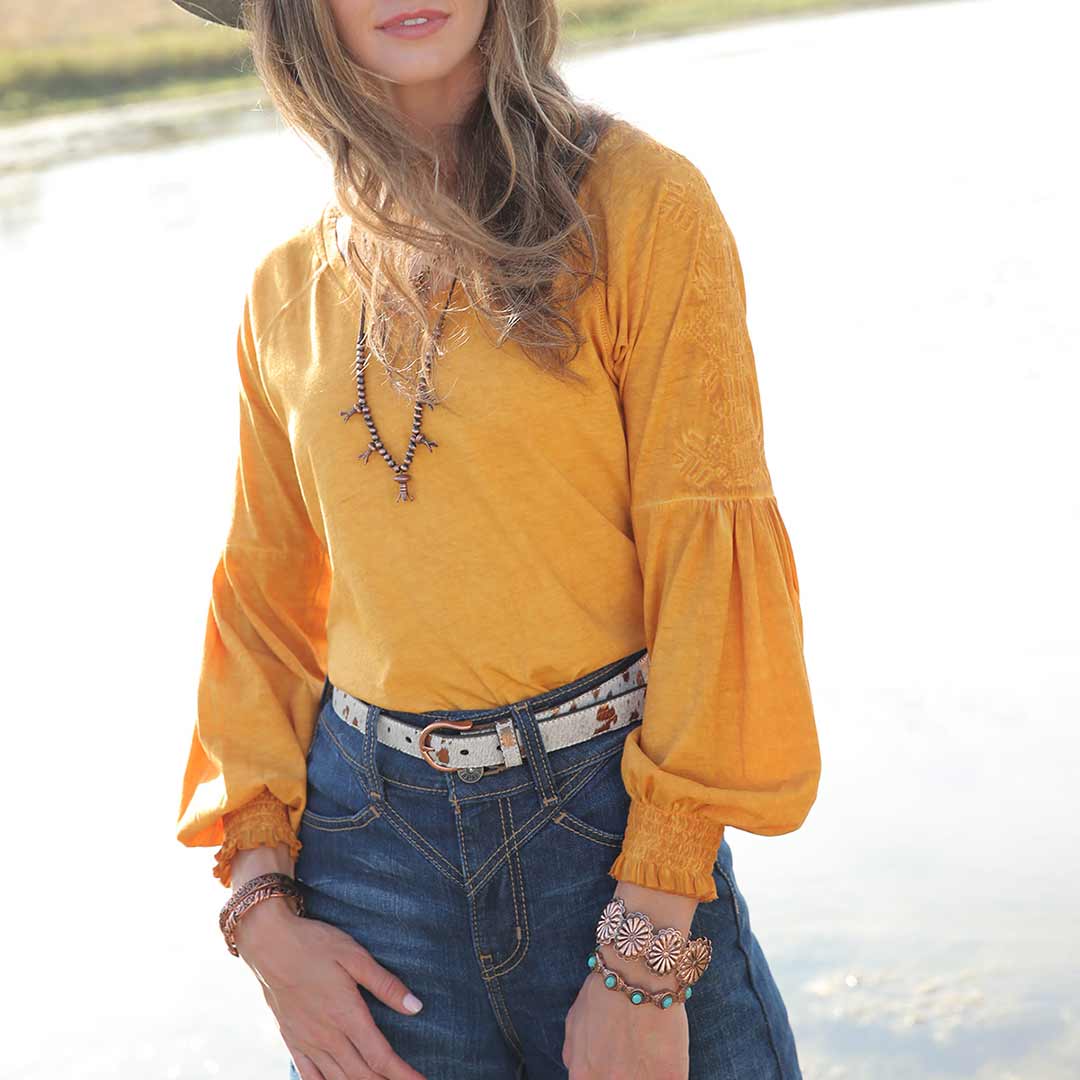 Cruel Denim Women's Raglan Embroidered Sleeve Blouse