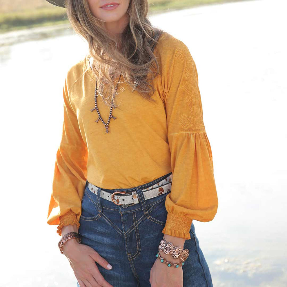 Cruel Denim Women's Raglan Embroidered Sleeve Blouse