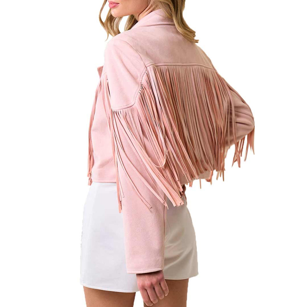 Saints & Hearts Women's Fringe Suede Cropped Jacket