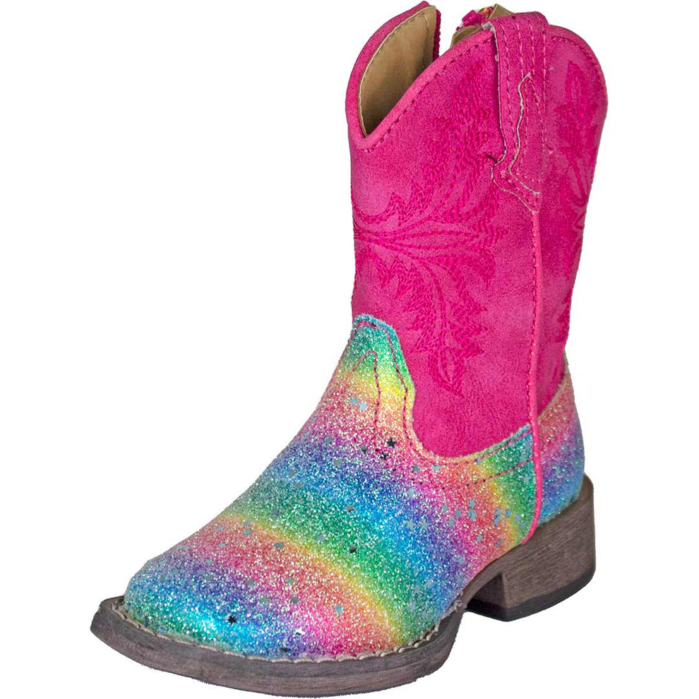 Roper Toddler Girls' Rainbow Glitter Cowgirl Boots