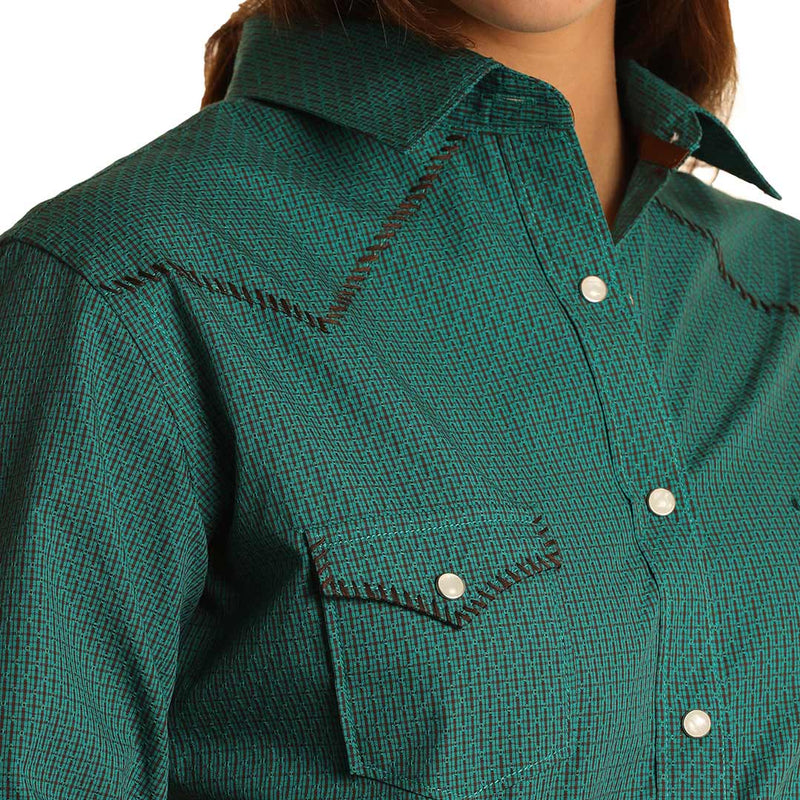 Rough Stock Women's Micro Dobby Print Snap Shirt