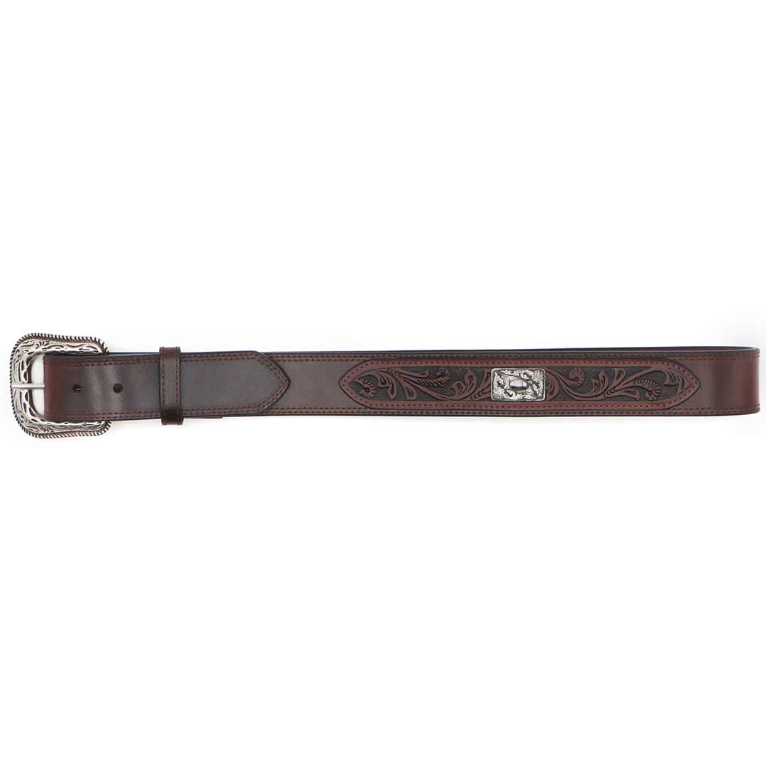 AndWest Men's Tooled and Metal Concho Overlay Belt