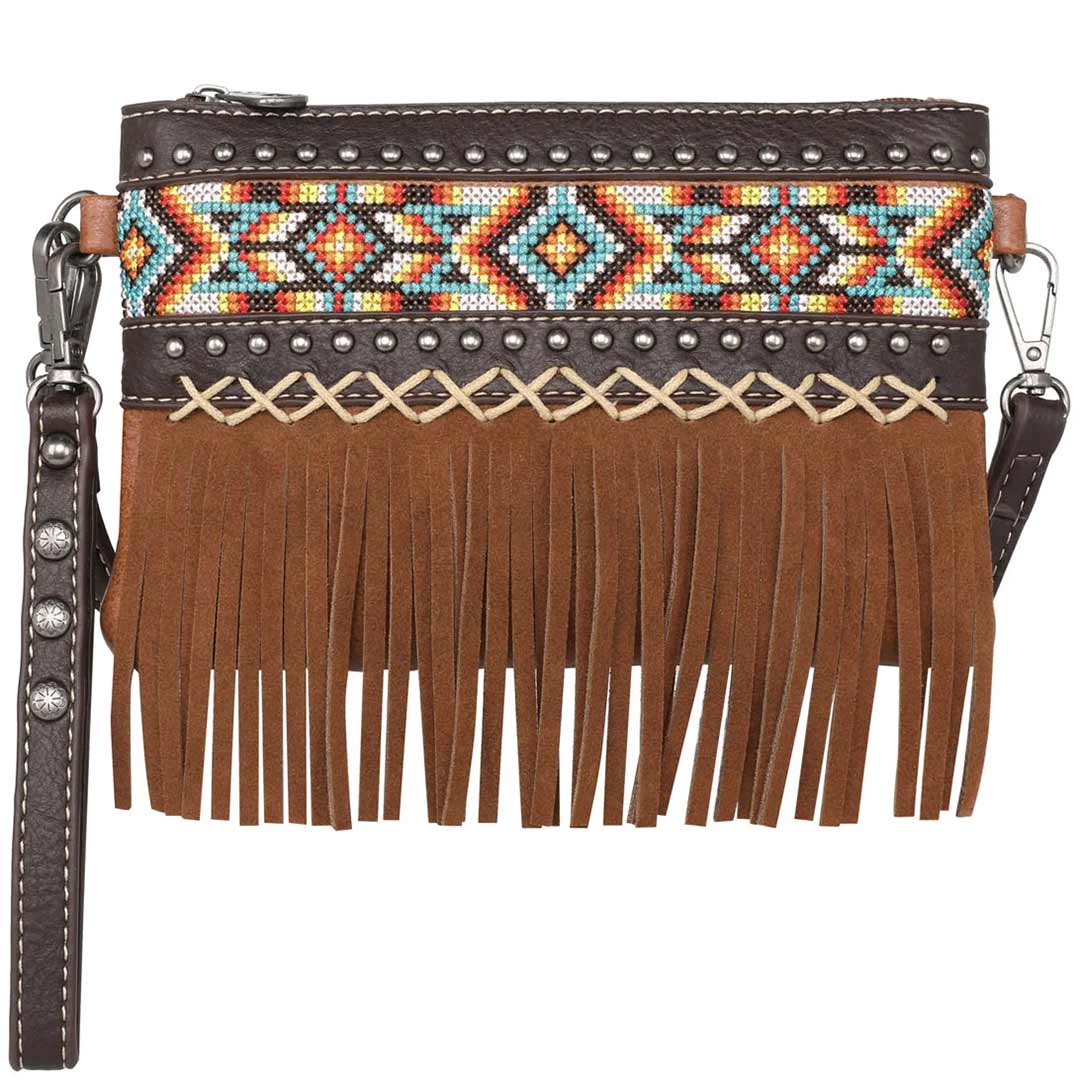 Montana West Embroidered Aztec Fringe Collection Crossbody/Wristlet