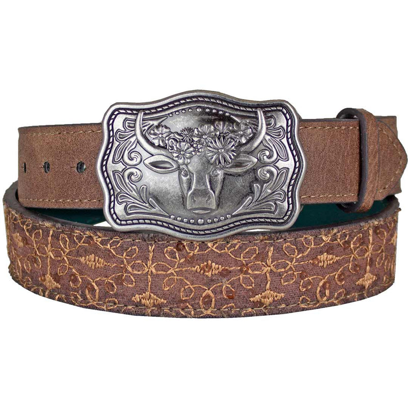Catchfly Girls' Copper Lace Embroidery Belt