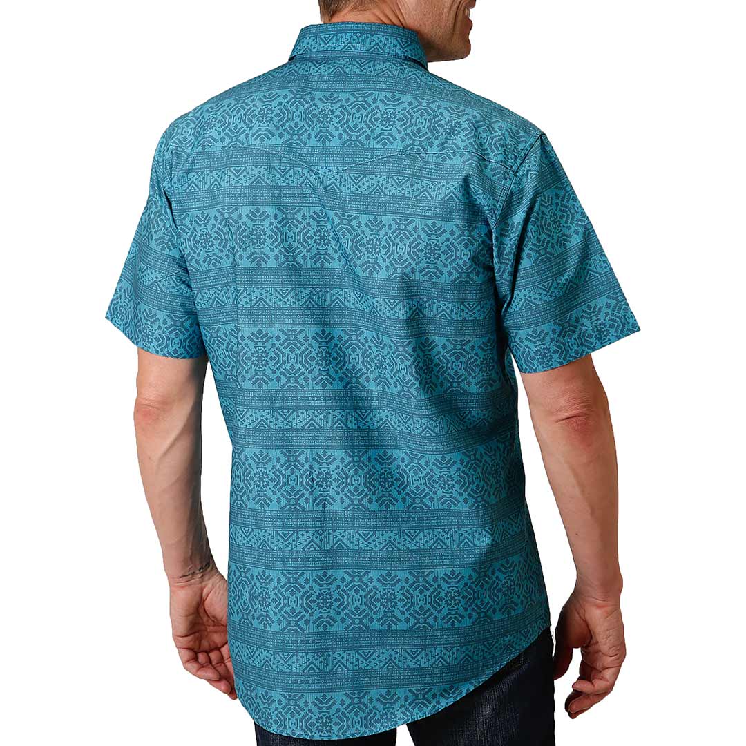 Roper Men's Short Sleeve Aztec Print Snap Shirt