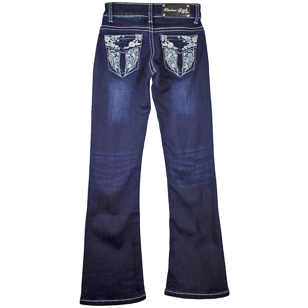 Rodeo Girl Girls' Floral Wing Embroidered Boot Cut Jeans