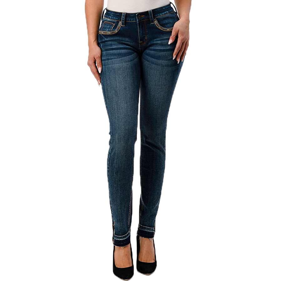 Grace in LA Women's Border Detail Pocket Skinny Jeans