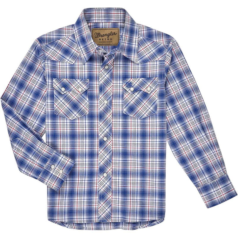 Wrangler Boys' Retro Sawtooth Pocket Plaid Snap Shirt