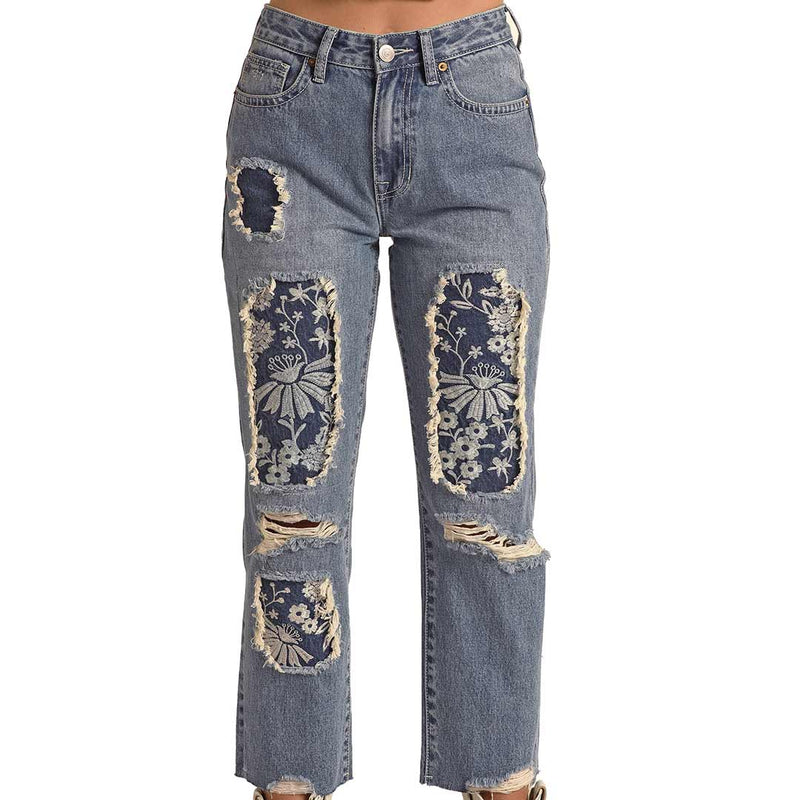 Rock & Roll Denim Women's High Rise Floral Patch Cropped Jeans