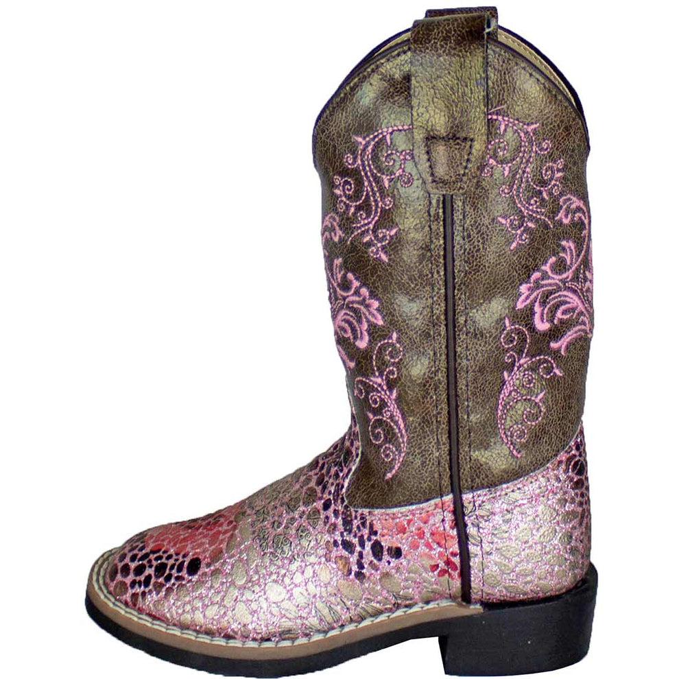 Old West Girls' Metallic Croc Print Cowgirl Boots