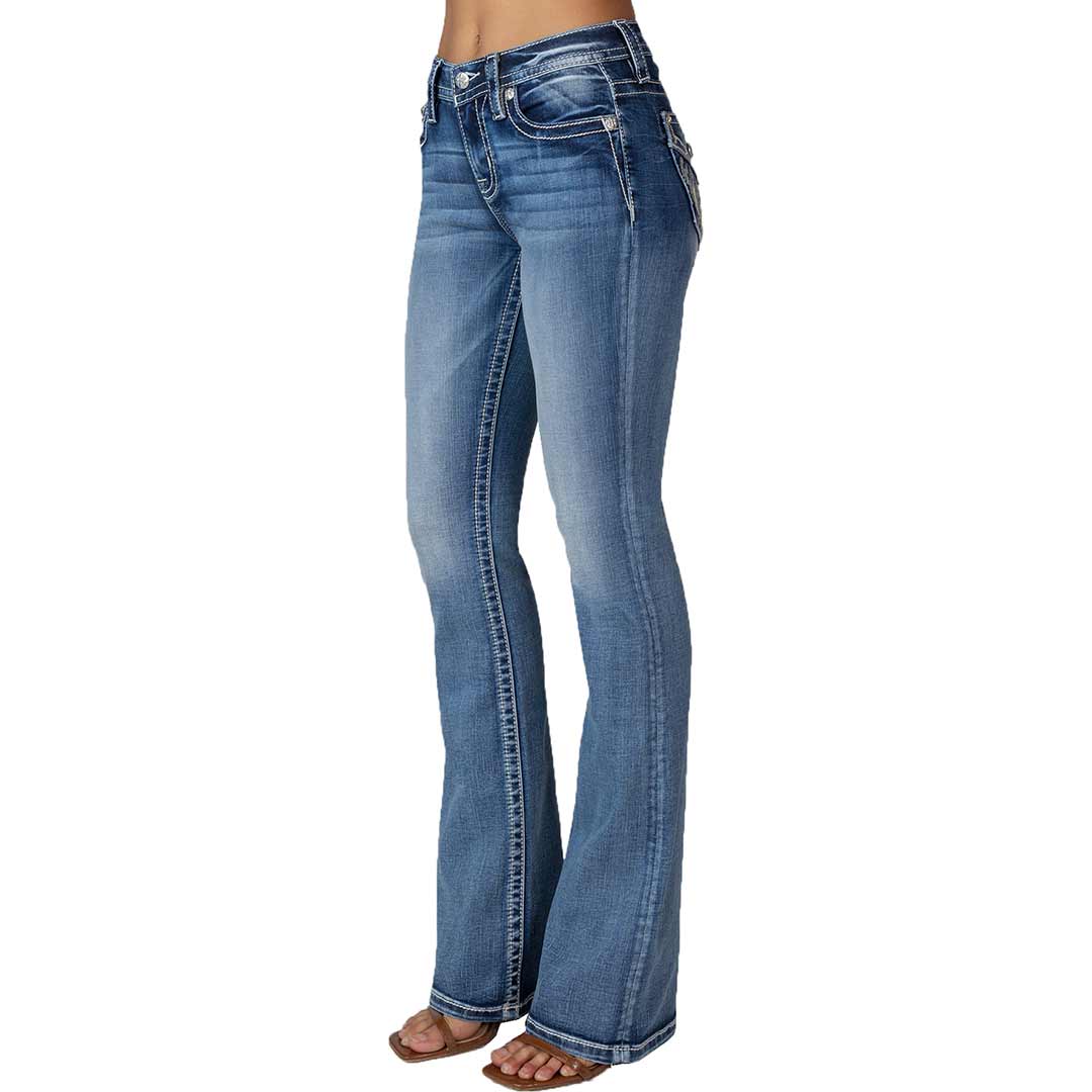 Miss Me Women's Feather Faux Flap Bootcut Jeans