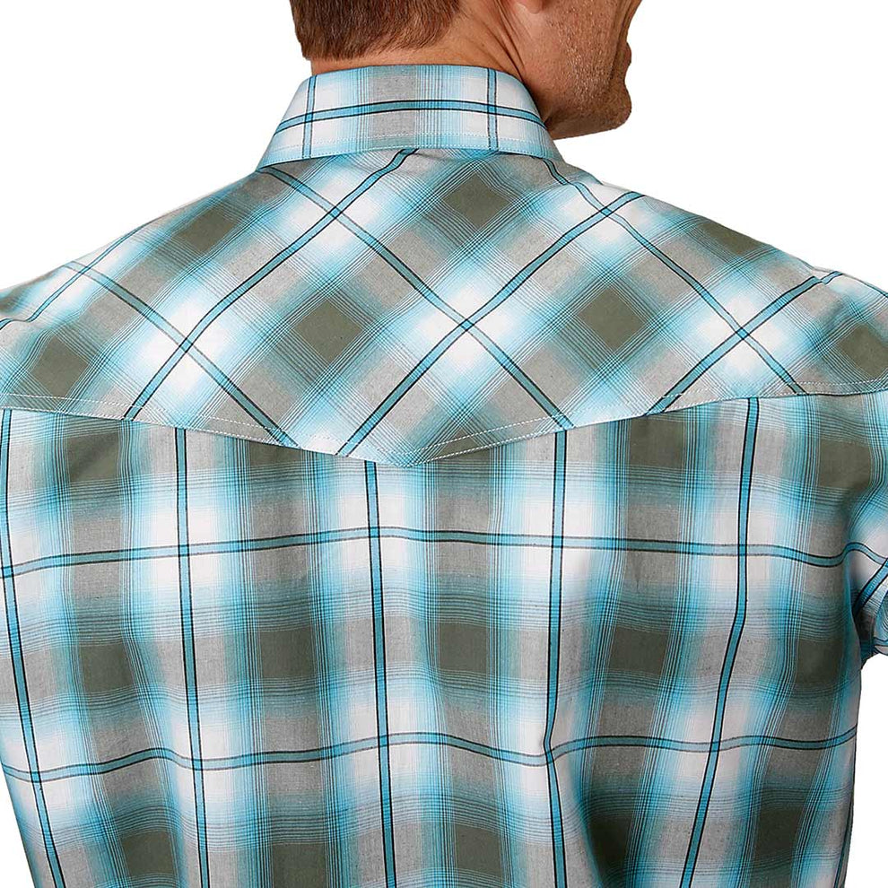 Roper Men's Contrast Stripe Plaid Print Snap Shirt