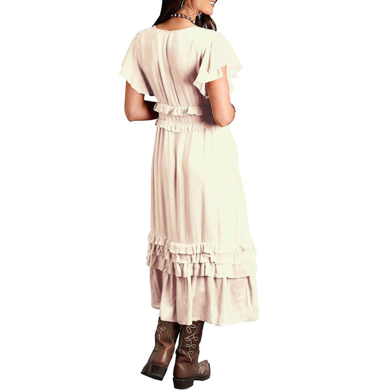 Stetson Women's Herringbone Ruffle Midi Dress