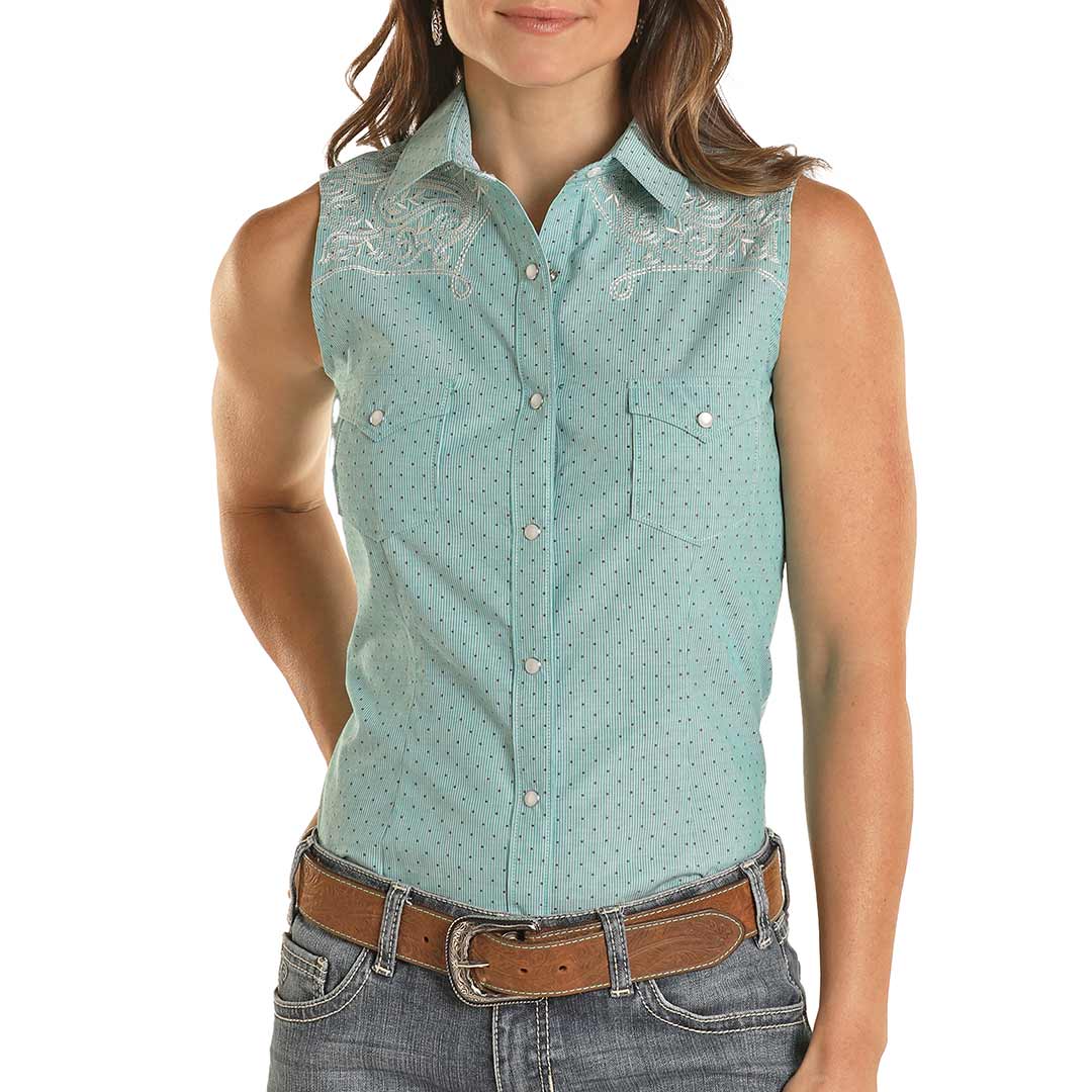 Rough Stock Women's Micro Dot Print Sleeveless Snap Shirt
