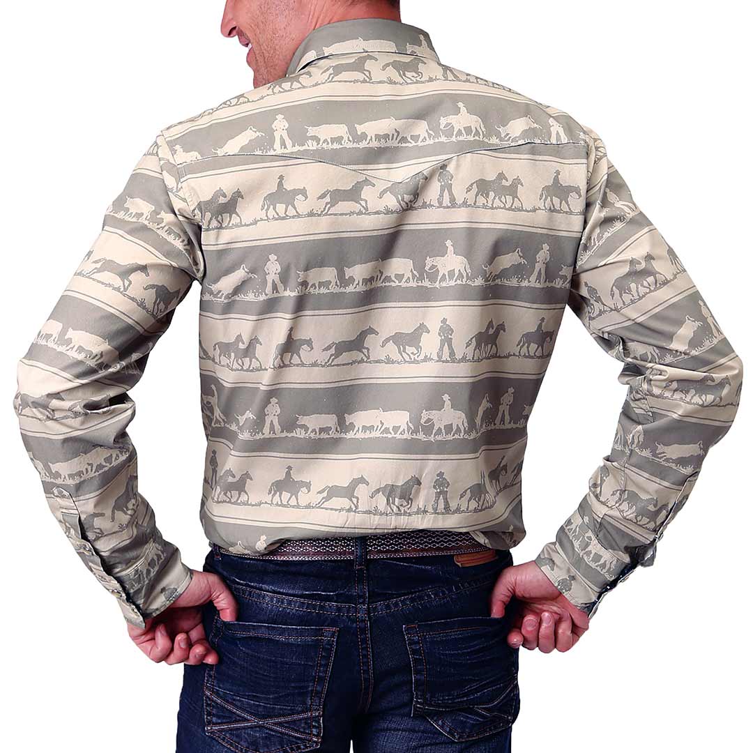 Roper Men's Cowboy Print Stripe Snap Shirt