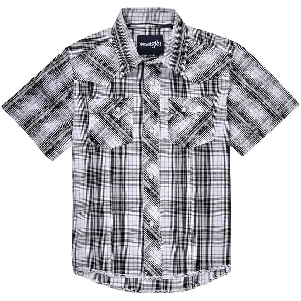 Wrangler Boy's Short Sleeve Plaid Snap Shirt