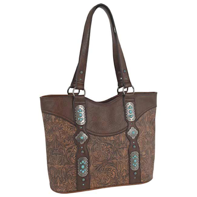 Justin Tooled Pattern with Conchos Tote Bag