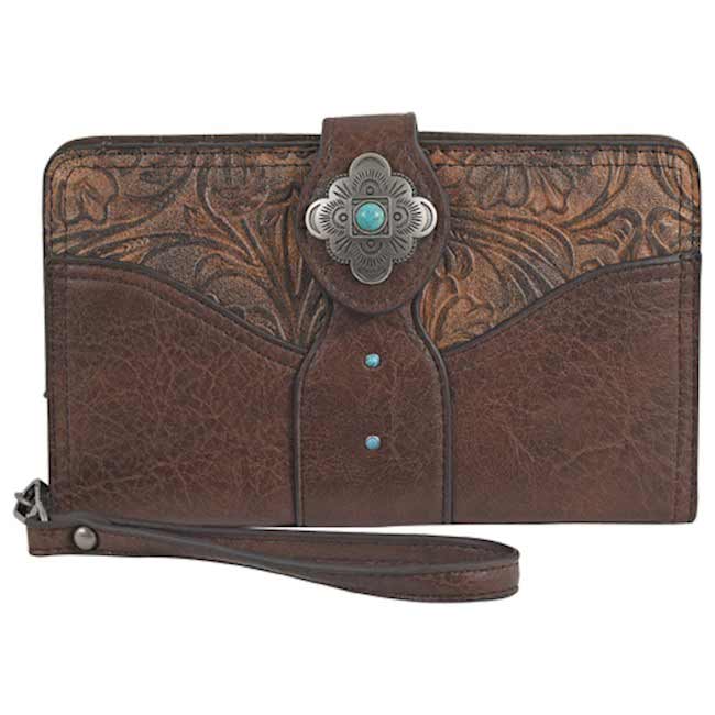 Justin Women's Tooled Pattern with Conchos Slim Wallet