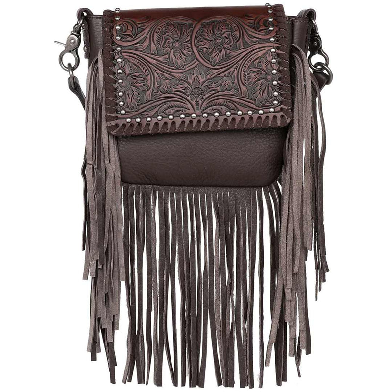 Montana West Genuine Leather Tooled Collection Fringe Crossbody