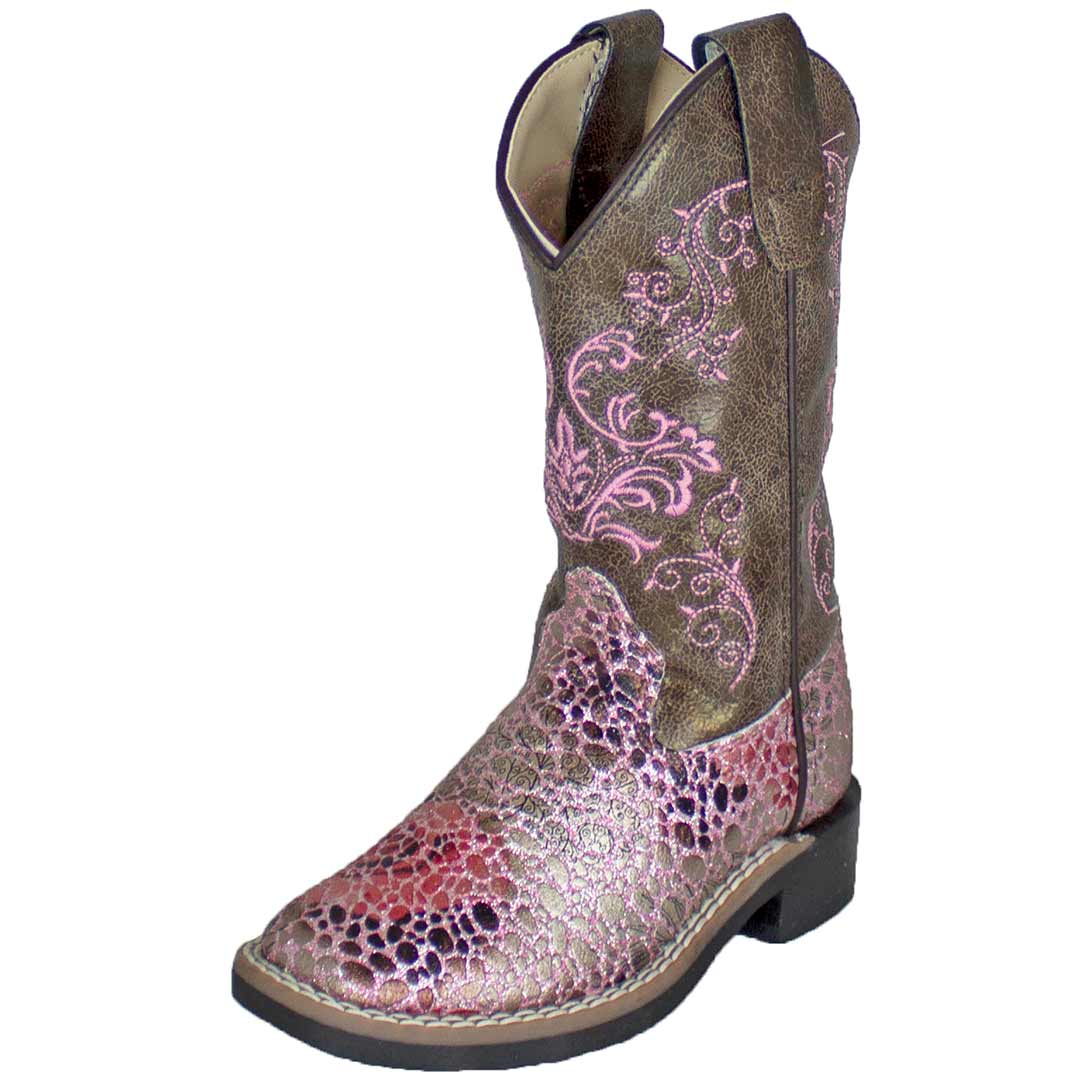 Old West Girls' Metallic Croc Print Cowgirl Boots