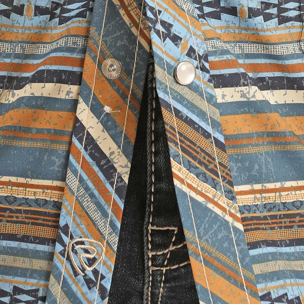 Rock & Roll Cowboy Boys' Aztec Stripe Short Sleeve Snap Shirt