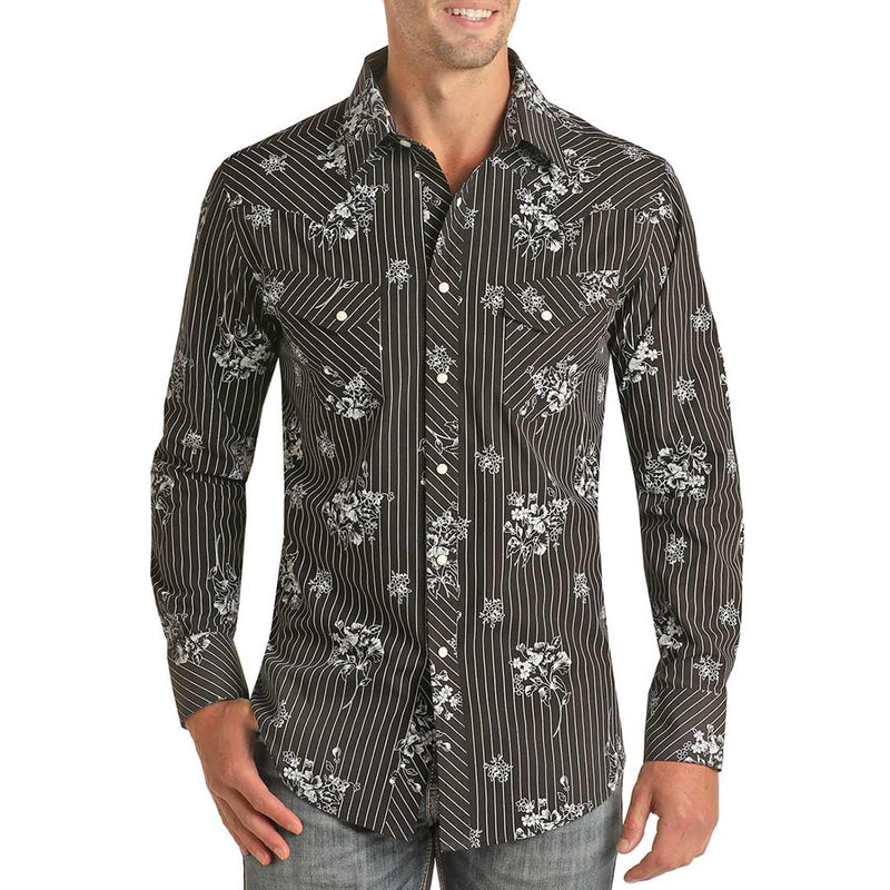 Rock & Roll Cowboy Men's Floral Stripe Snap Shirt