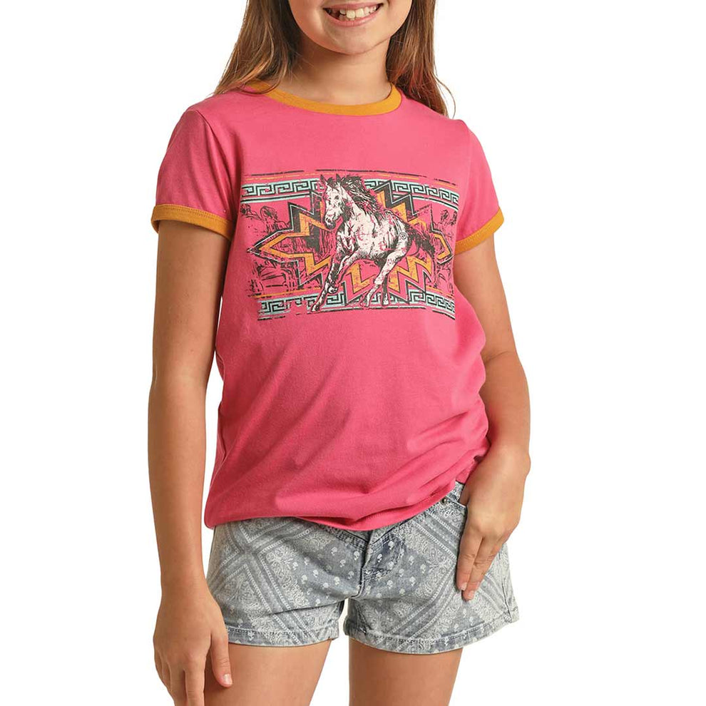 Rock & Roll Cowgirl Girls' Horse Graphic Ringer T-Shirt