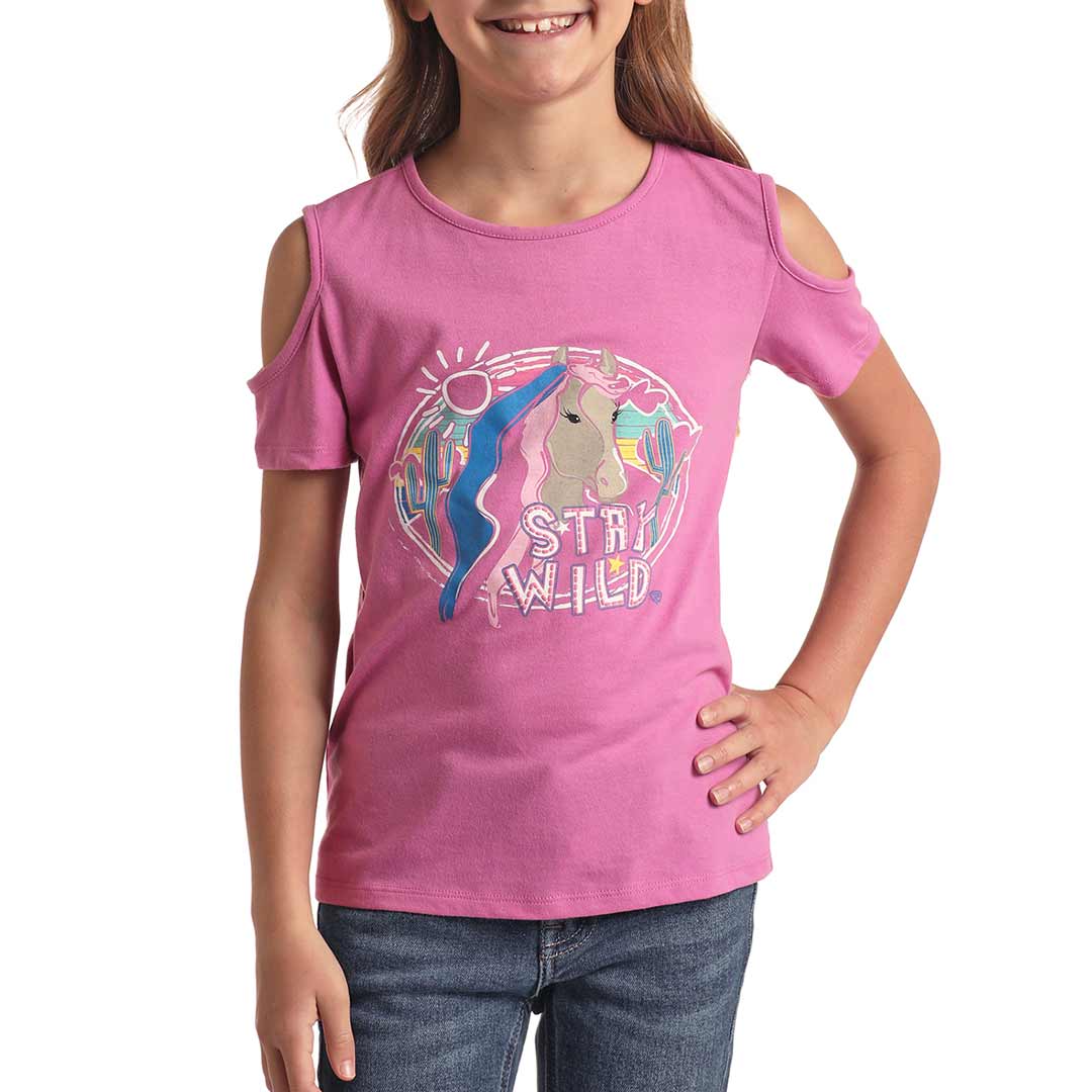 Rock & Roll Cowgirl Girls' Stay Wild Cold Shoulder T-shirt