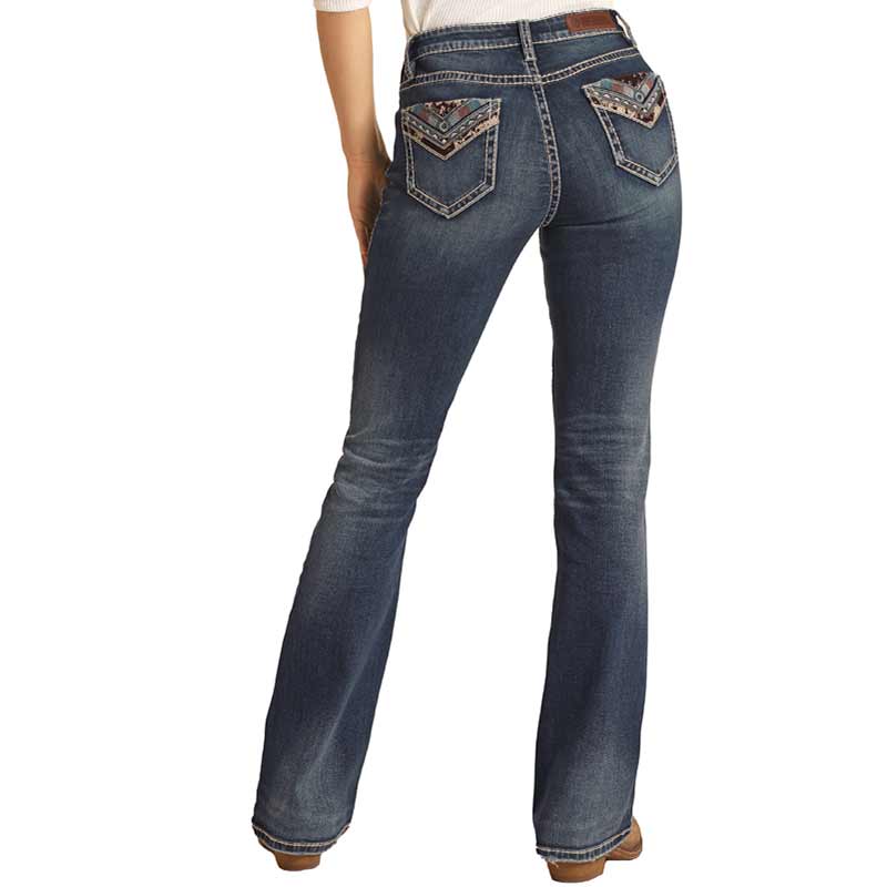 Rock & Roll Cowgirl Women's Cow Print Embroidered Bootcut Jeans