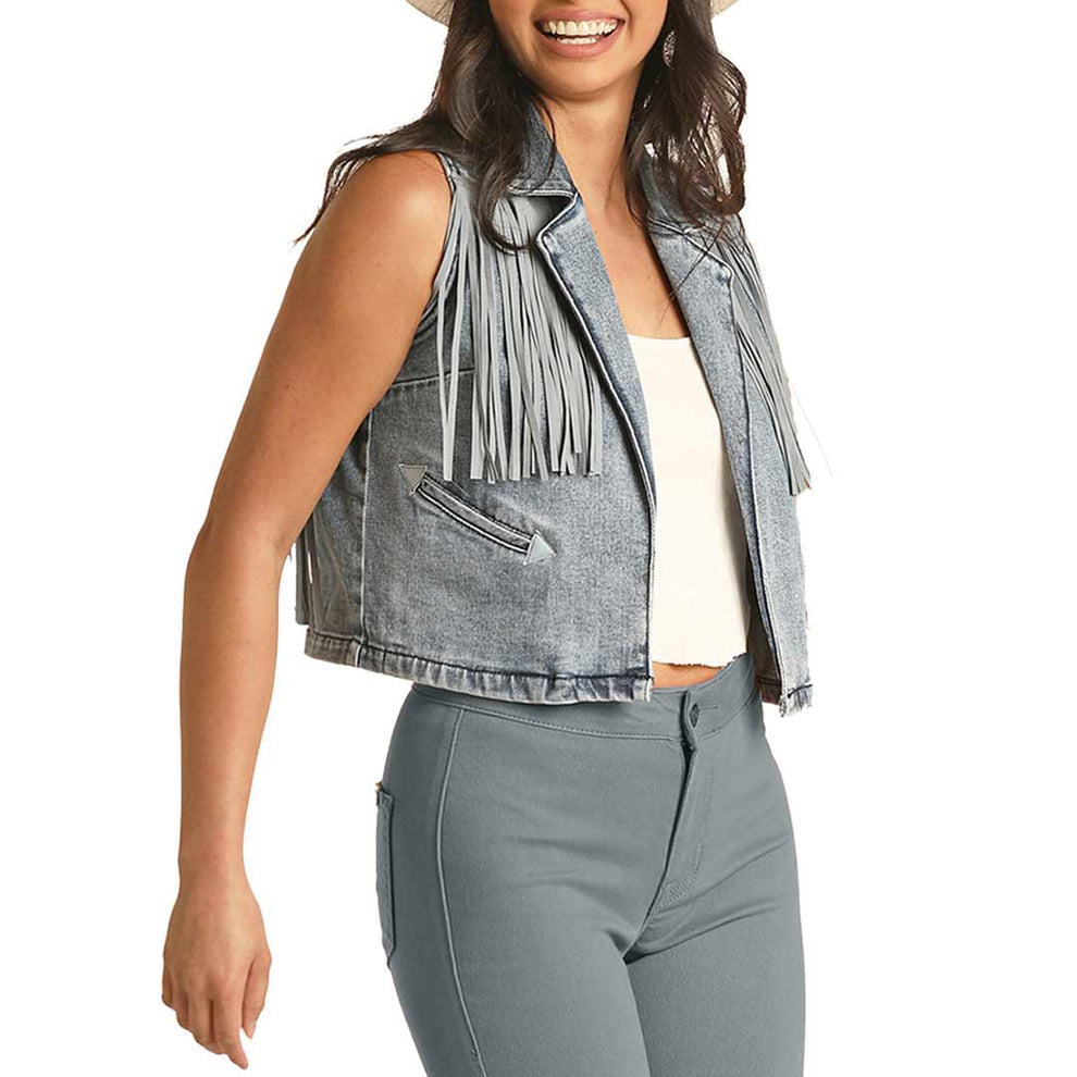 Rock & Roll Cowgirl Women's Denim Fringe Vest