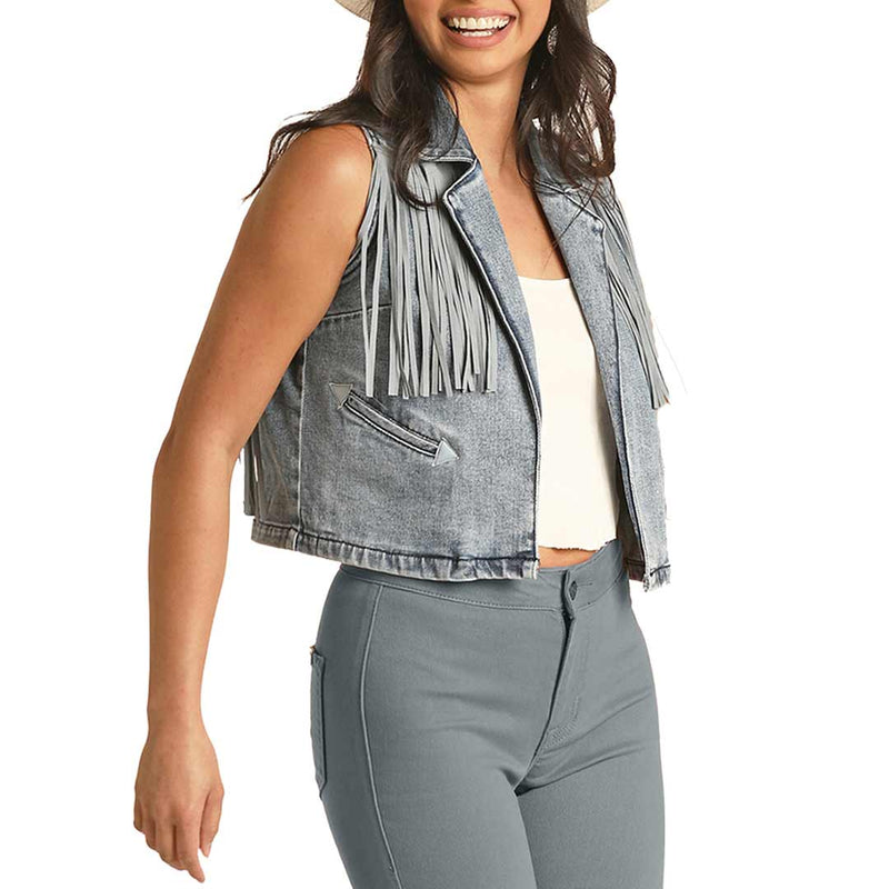 Rock & Roll Cowgirl Women's Denim Fringe Vest